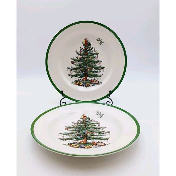 Set Of 2 Spode CHRISTMAS TREE Dinner Plates 10.5” NWT - Picture 1 of 8